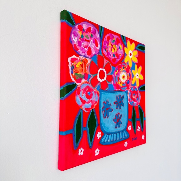 Original Painting Abstract Collectible Floral Still Life 12" x 12" x .50" - Picture 3 of 9